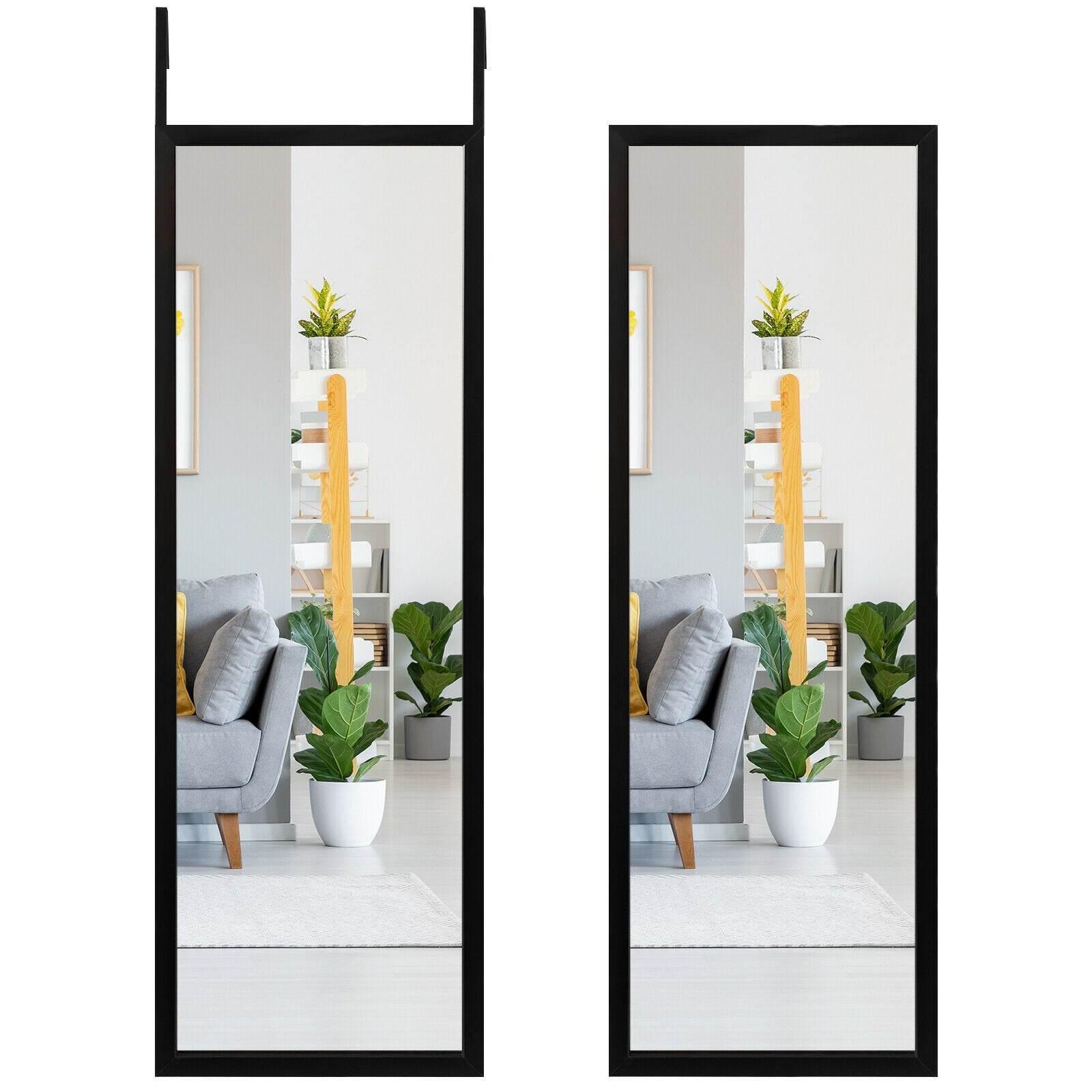 Full Length Metal Door Mirror with Adjustable Hook, Black Wall Mirrors Black at Gallery Canada