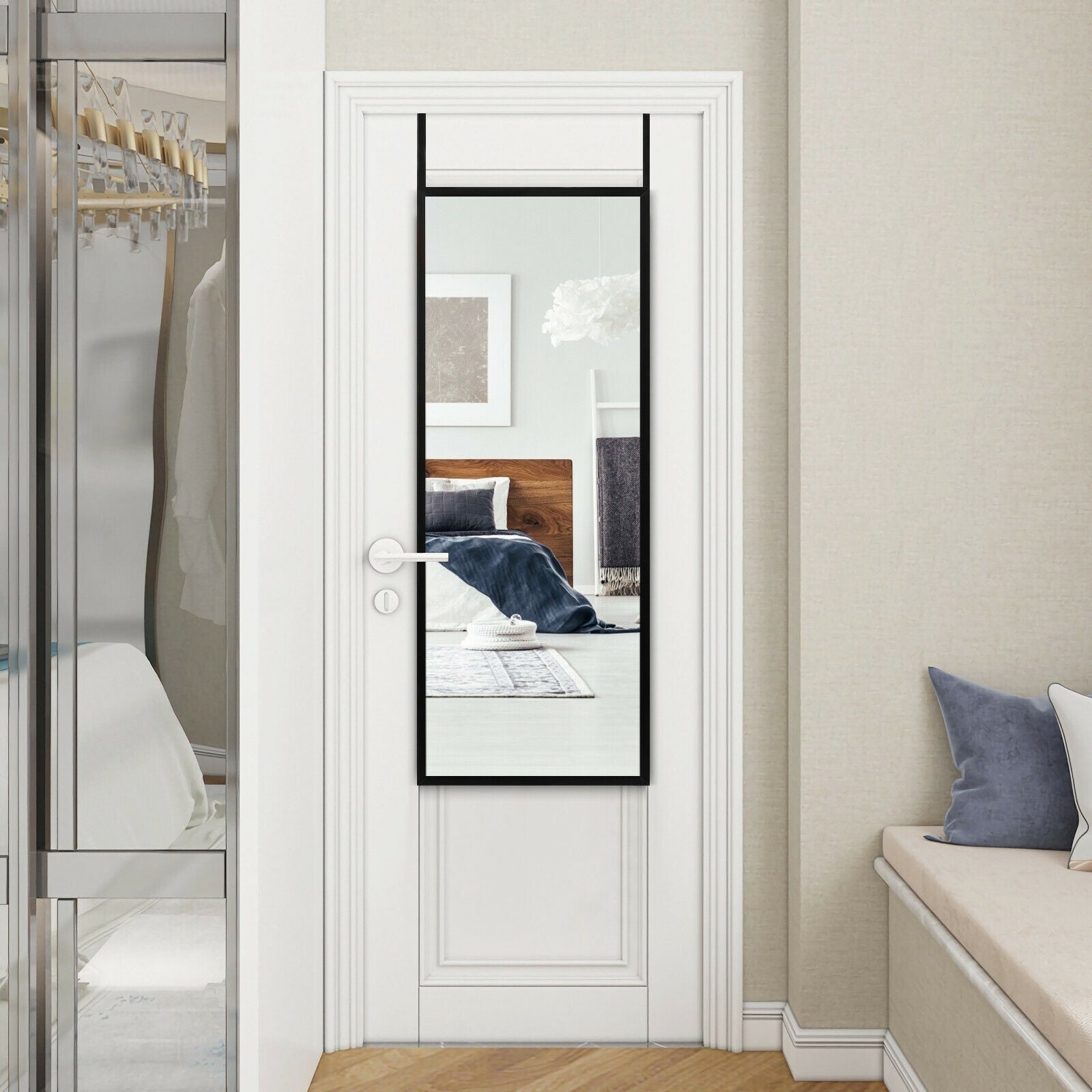 Full Length Metal Door Mirror with Adjustable Hook, Black Wall Mirrors at Gallery Canada