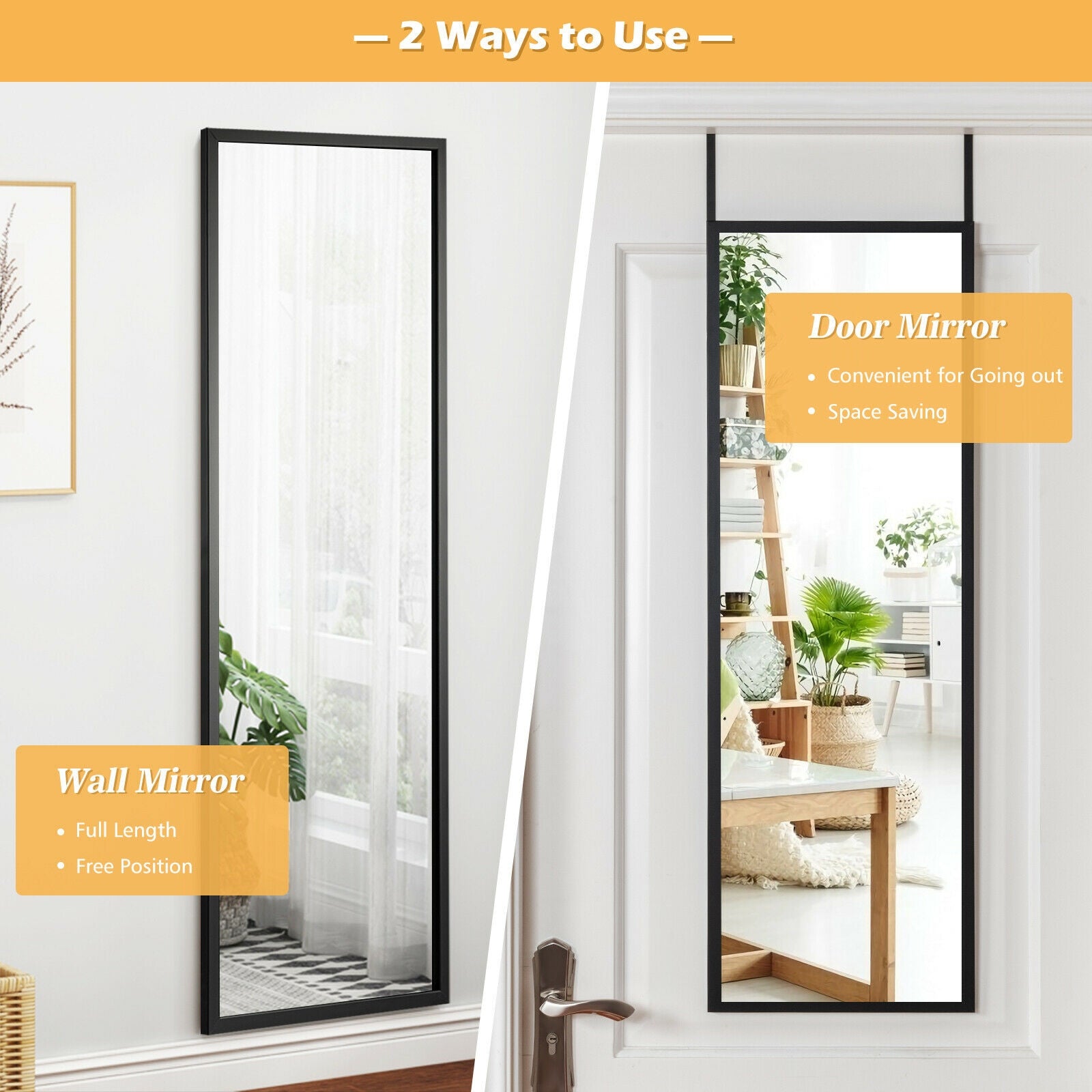 Full Length Metal Door Mirror with Adjustable Hook, Black Wall Mirrors at Gallery Canada