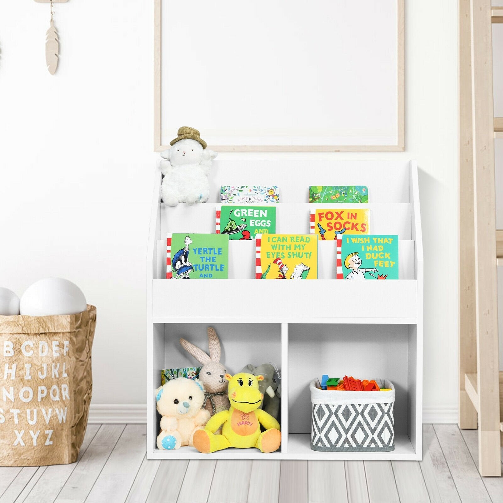 Kids Wooden Bookshelf Bookcase Children Toy Storage Cabinet Organizer White, White Kids Storage   at Gallery Canada