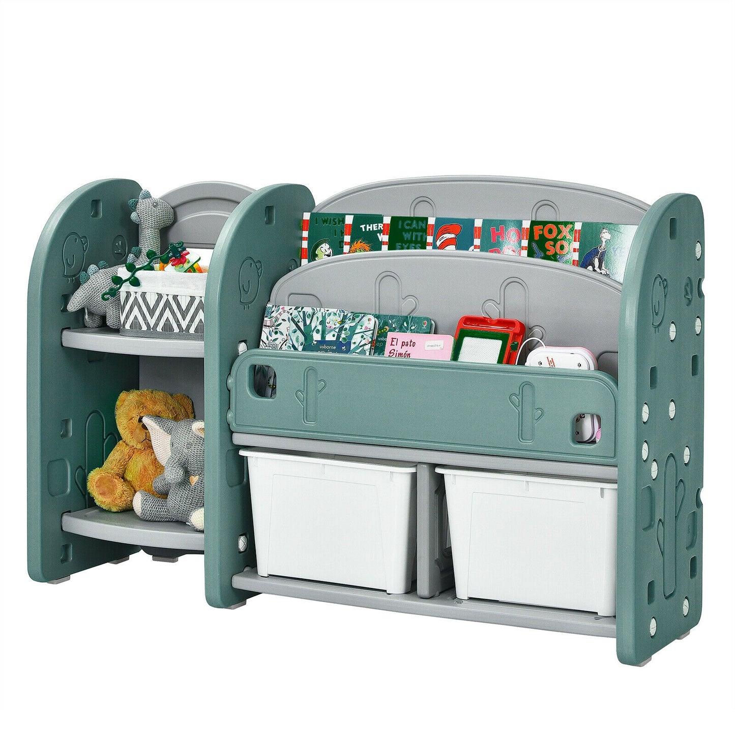 Kids Toy Storage Organizer with 2-Tier Bookshelf and Plastic Bins, Green Kids Storage Green at Gallery Canada