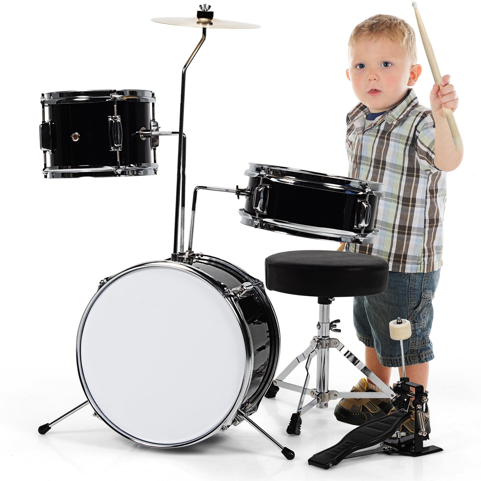 5 Pieces Junior Drum Set with 5 Drums, Black Drums & Percussion   at Gallery Canada