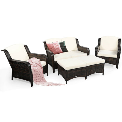 5 Pieces Patio Rattan Sofa Set with Cushion and Ottoman, Off White Outdoor Sectionals   at Gallery Canada