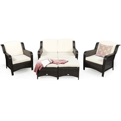 5 Pieces Patio Rattan Sofa Set with Cushion and Ottoman, Off White Outdoor Sectionals   at Gallery Canada