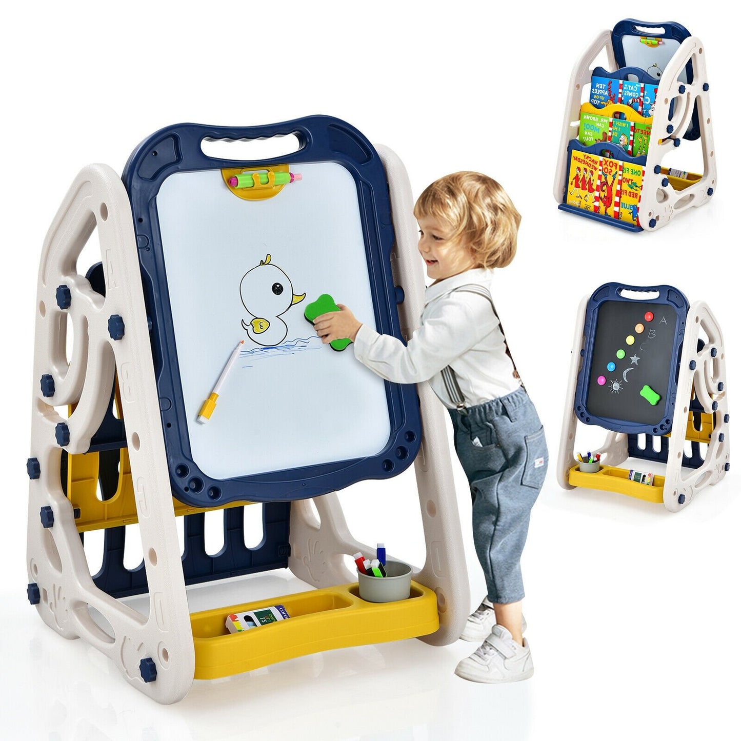 3-in-1 Kids Art Easel Double-Sided Tabletop Easel with Art Accessories, Blue Art Easels   at Gallery Canada