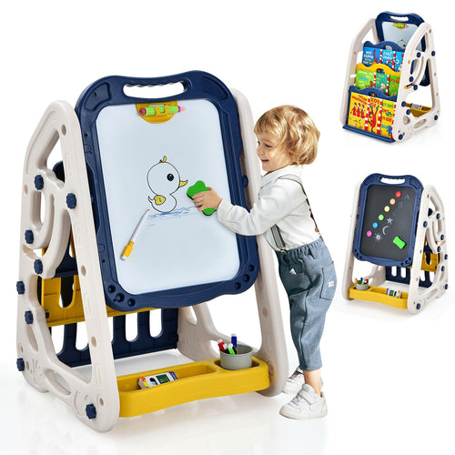 3-in-1 Kids Art Easel Double-Sided Tabletop Easel with Art Accessories, Blue