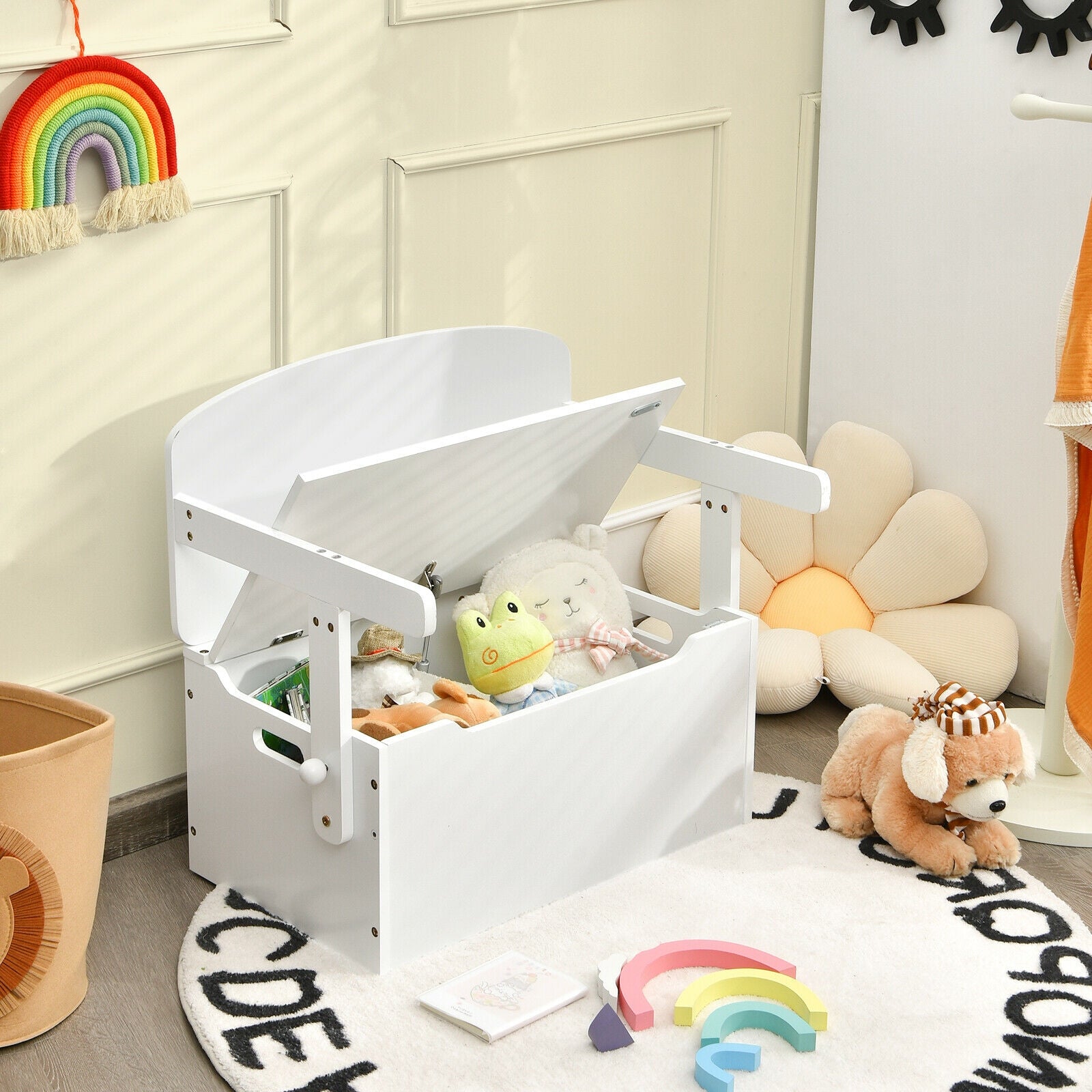 3-in-1 Kids Convertible Storage Bench Wood Activity Table and Chair Set, White Kids Table & Chair Sets at Gallery Canada