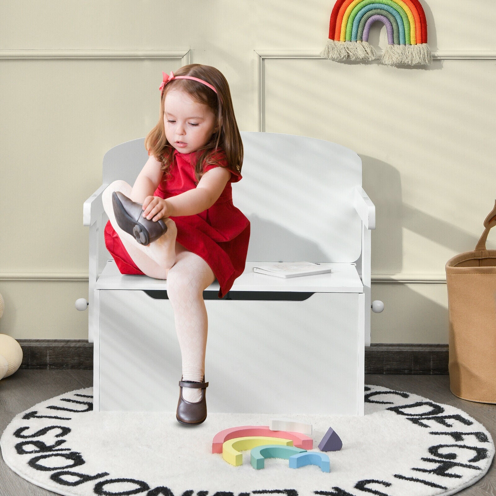 3-in-1 Kids Convertible Storage Bench Wood Activity Table and Chair Set, White Kids Table & Chair Sets at Gallery Canada