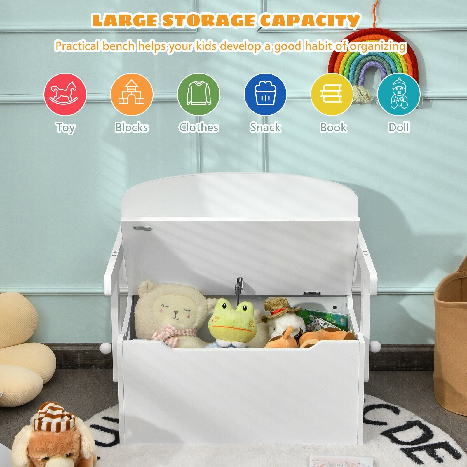 3-in-1 Kids Convertible Storage Bench Wood Activity Table and Chair Set, White Kids Table & Chair Sets at Gallery Canada