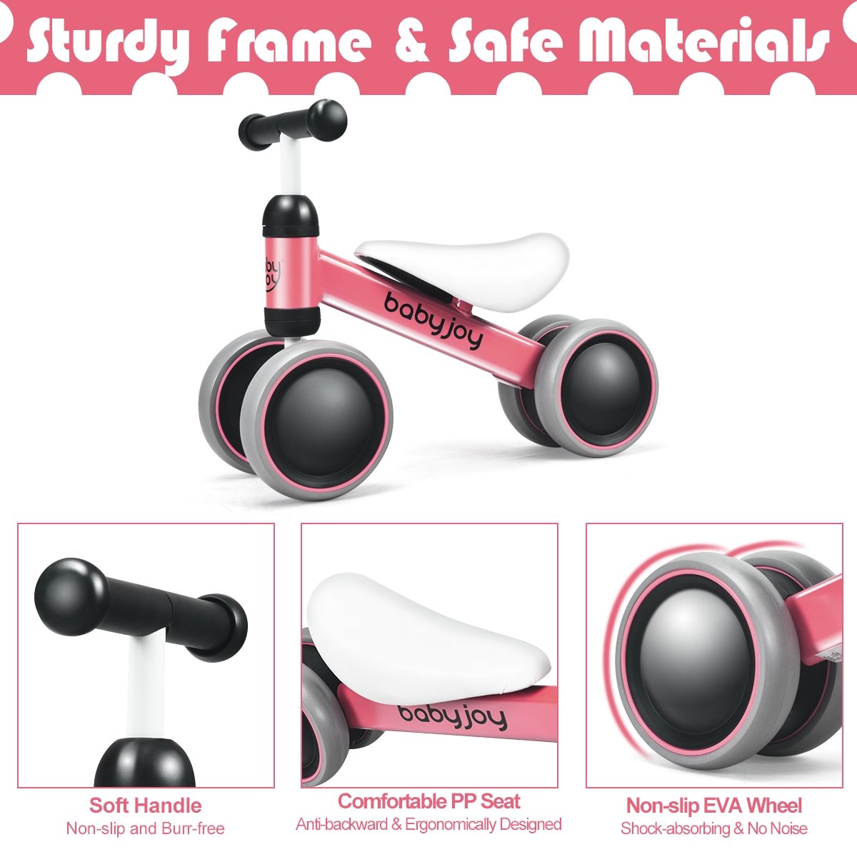 4 Wheels No-Pedal Baby Balance Bike, Pink Balance Bikes   at Gallery Canada