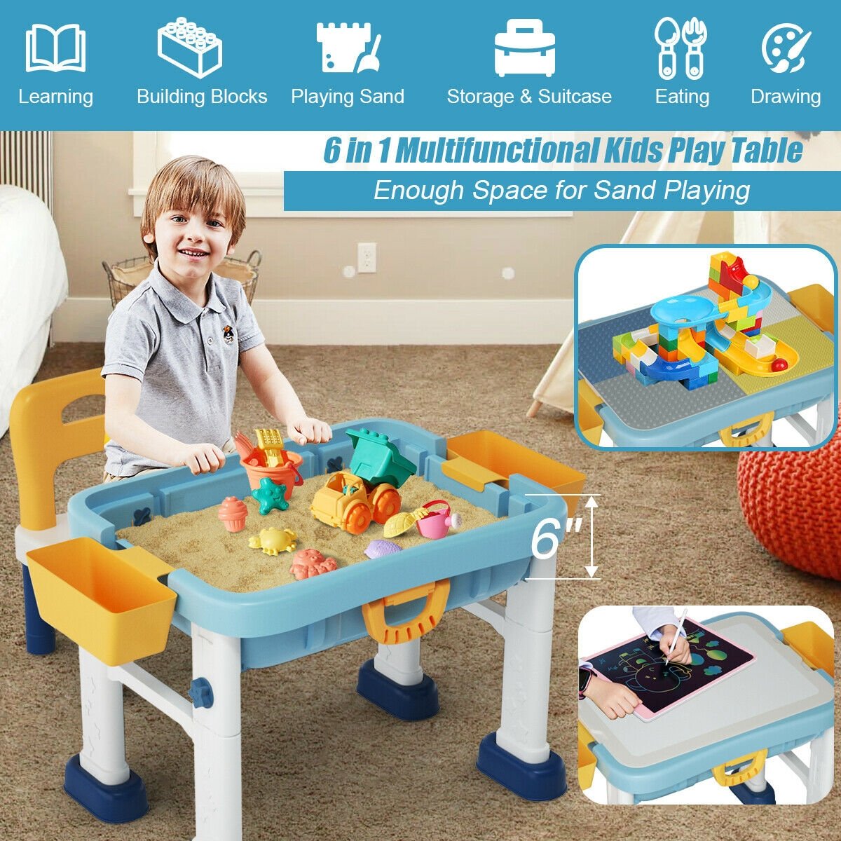 6-in-1 Kids Activity Table Set with Chair, Multicolor Kids Table & Chair Sets   at Gallery Canada