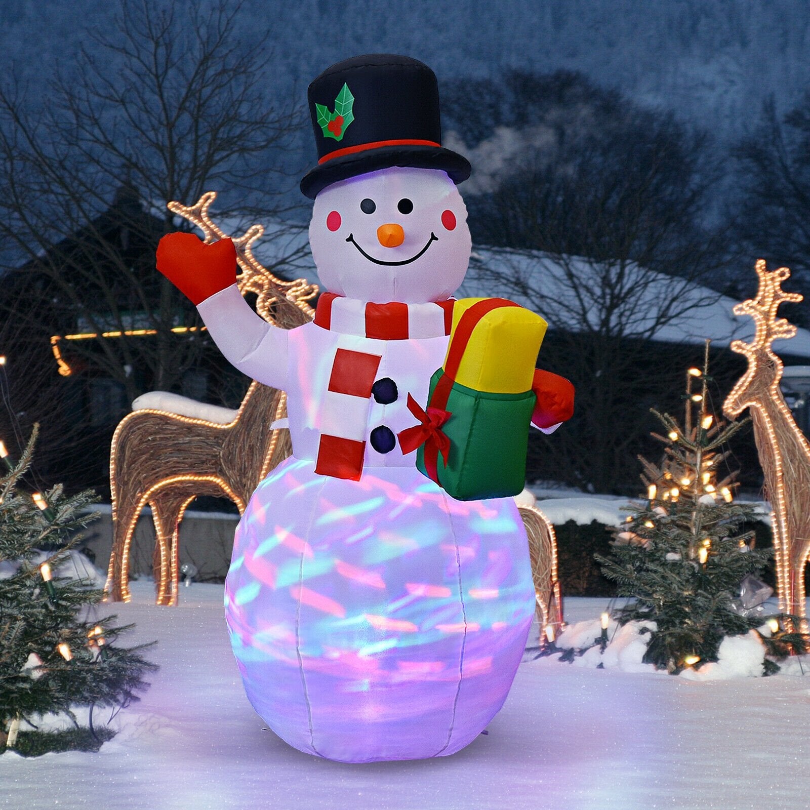 5 Feet Tall Snowman Inflatable with Built-in Colorful LED Lights, White Christmas Inflatables   at Gallery Canada