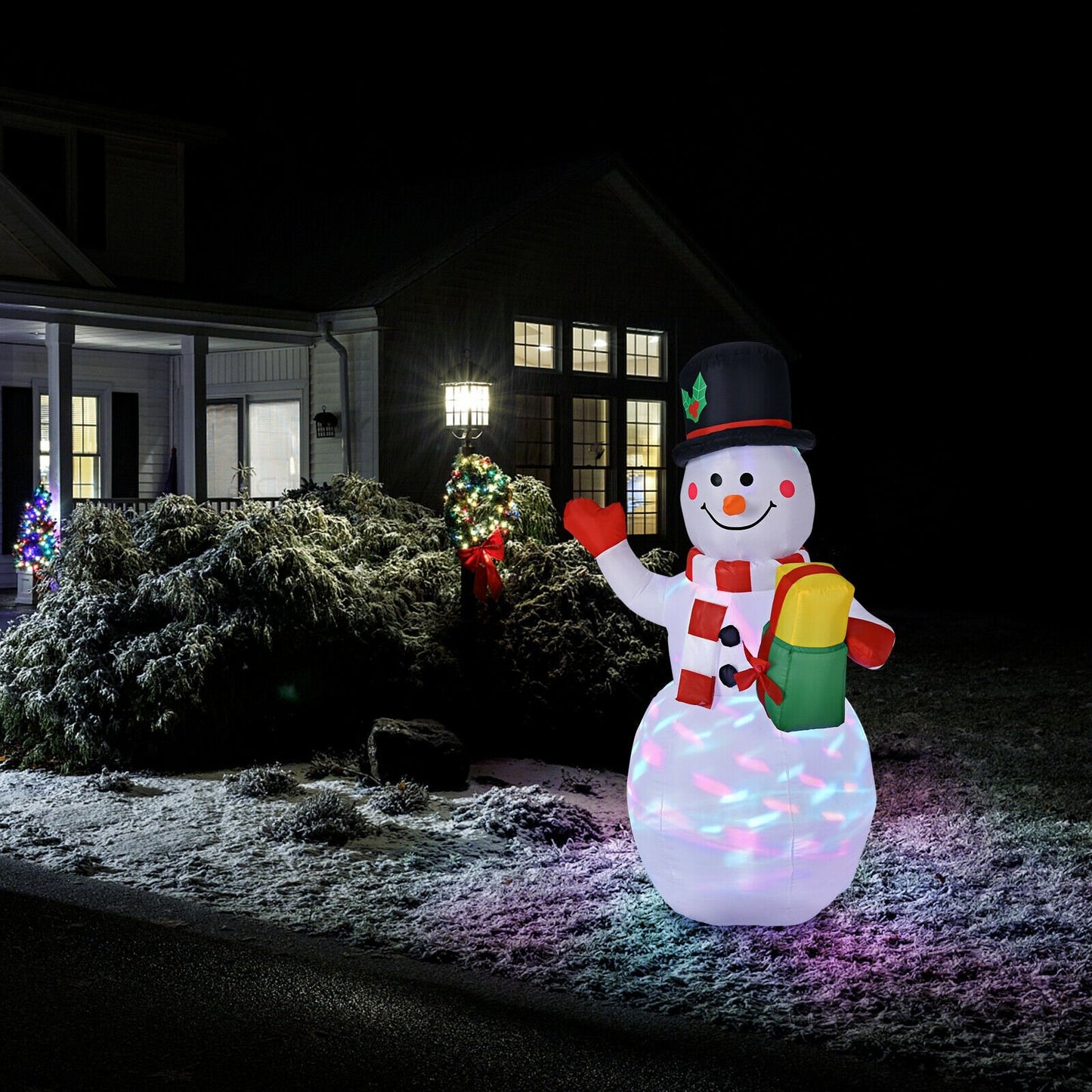 5 Feet Tall Snowman Inflatable with Built-in Colorful LED Lights, White Christmas Inflatables   at Gallery Canada