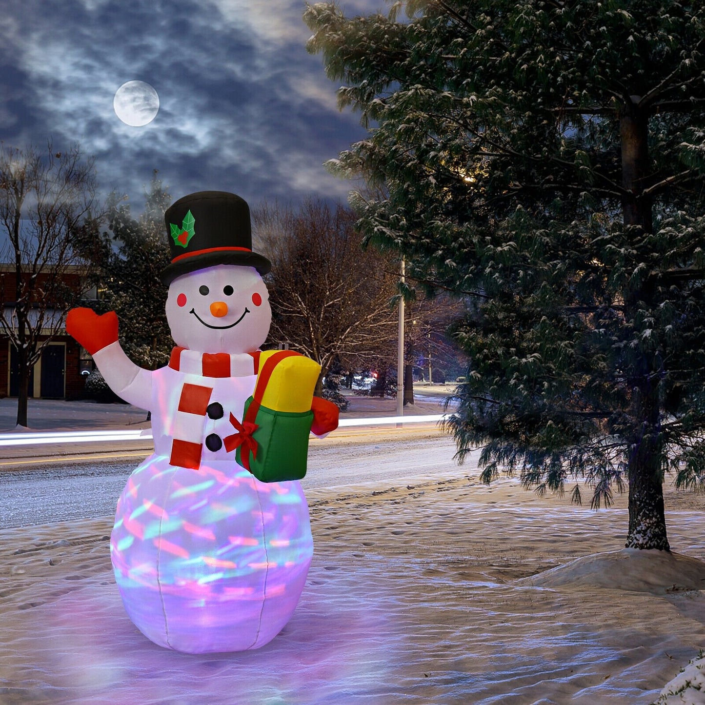 5 Feet Tall Snowman Inflatable with Built-in Colorful LED Lights, White Christmas Inflatables   at Gallery Canada