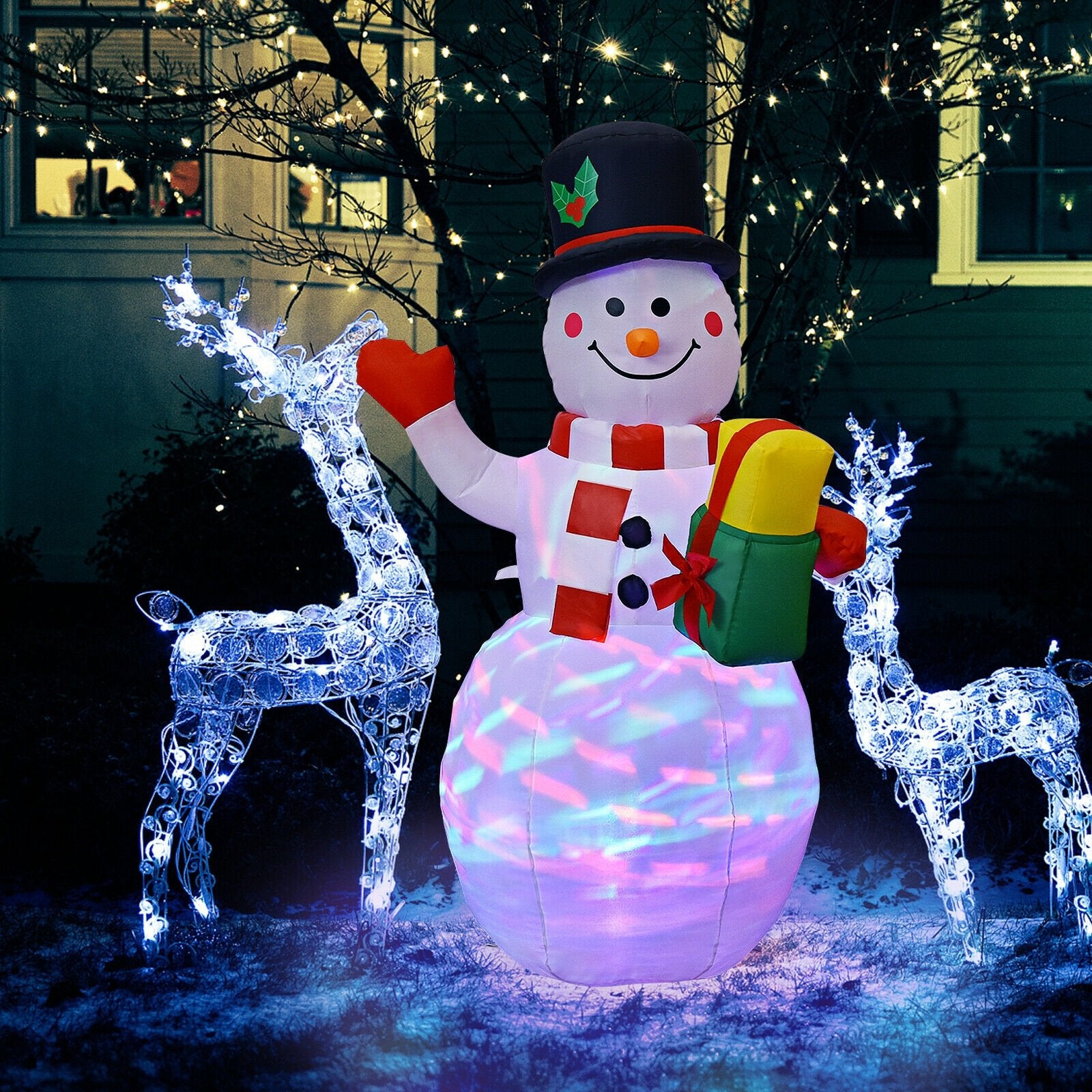 5 Feet Tall Snowman Inflatable with Built-in Colorful LED Lights, White Christmas Inflatables   at Gallery Canada