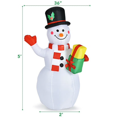 5 Feet Tall Snowman Inflatable with Built-in Colorful LED Lights, White Christmas Inflatables   at Gallery Canada