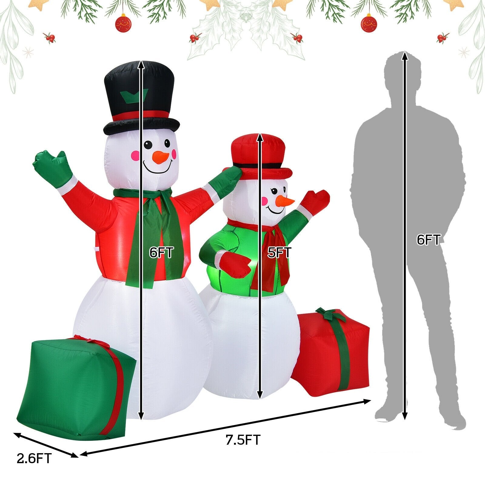 6 Feet Christmas Inflatable Snowmen Blow Up Christmas Decoration, White Christmas Inflatables   at Gallery Canada