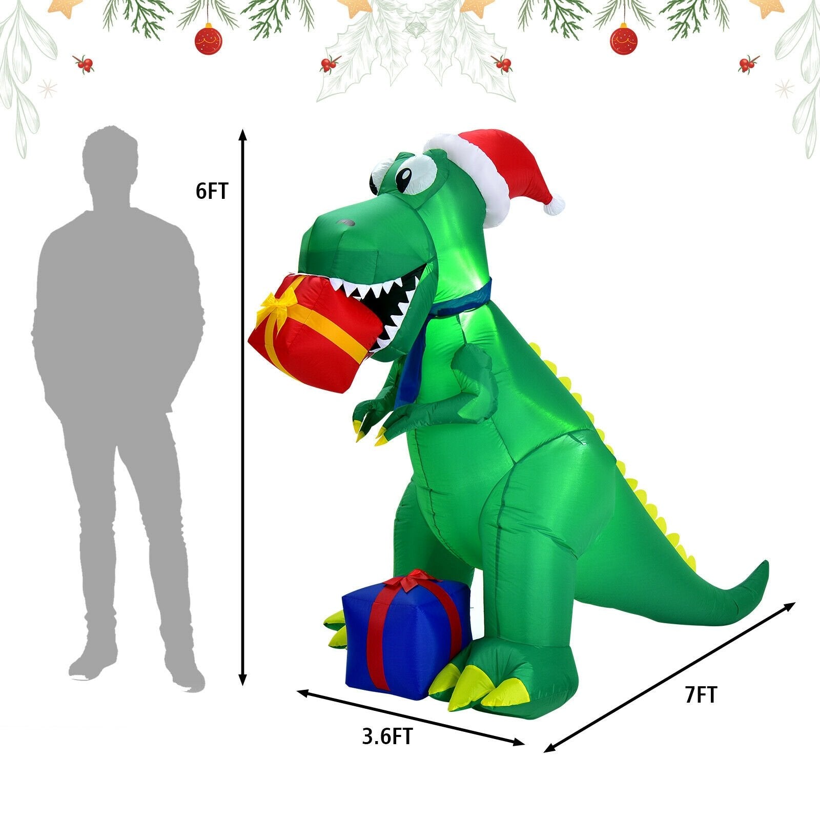 6 Feet Christmas Inflatable Dinosaur for Indoor and Outdoor, Green Christmas Inflatables   at Gallery Canada