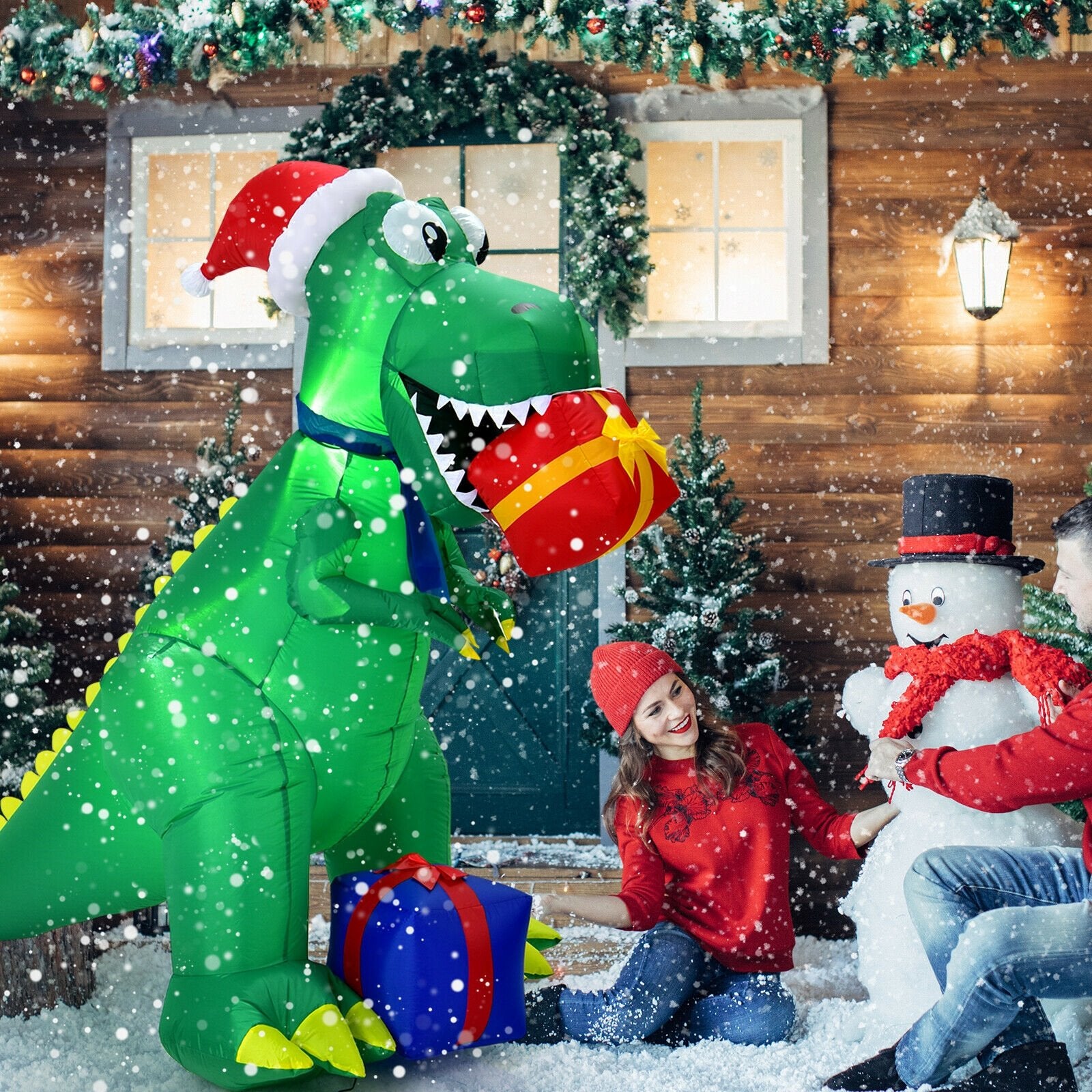 6 Feet Christmas Inflatable Dinosaur for Indoor and Outdoor, Green Christmas Inflatables   at Gallery Canada