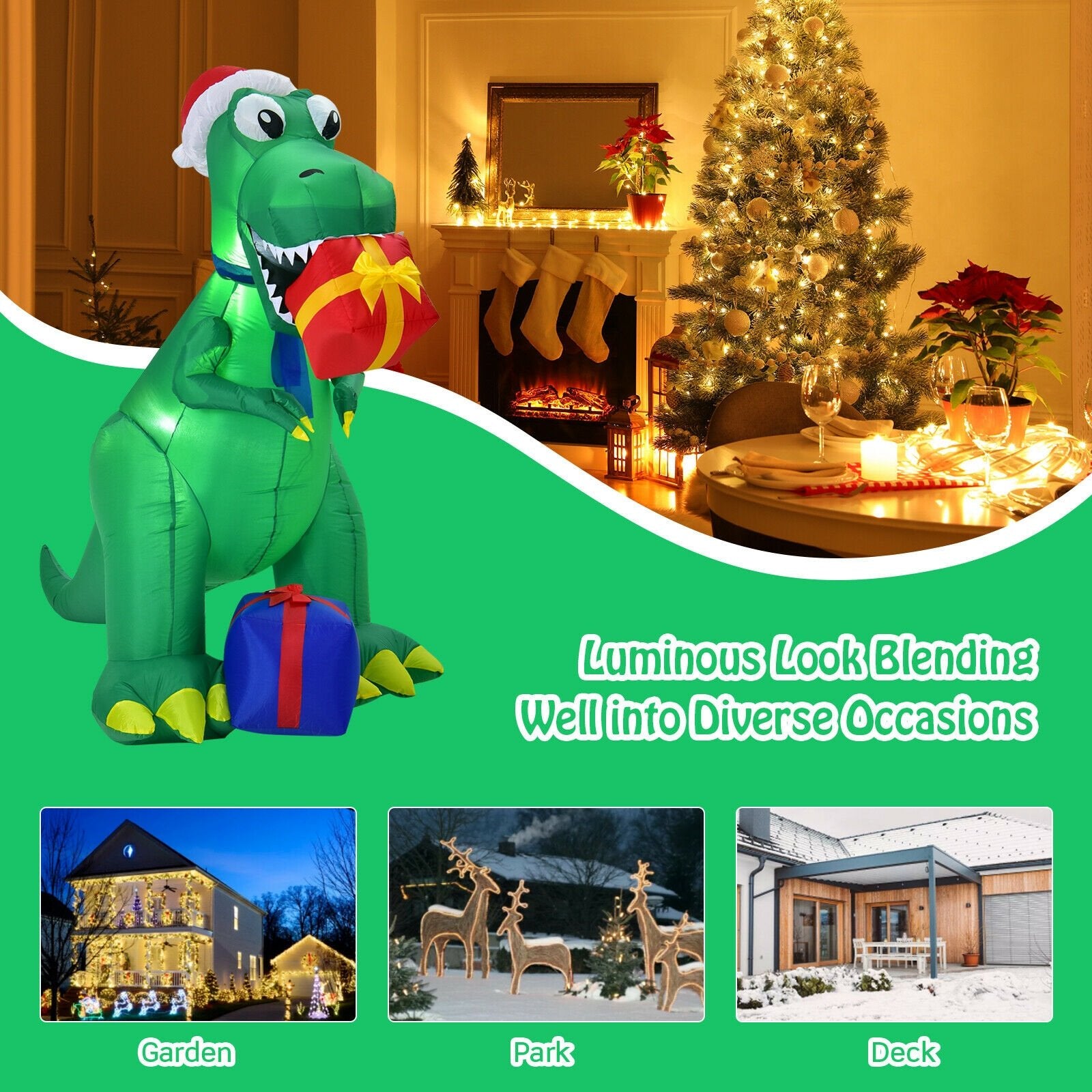 6 Feet Christmas Inflatable Dinosaur for Indoor and Outdoor, Green Christmas Inflatables   at Gallery Canada