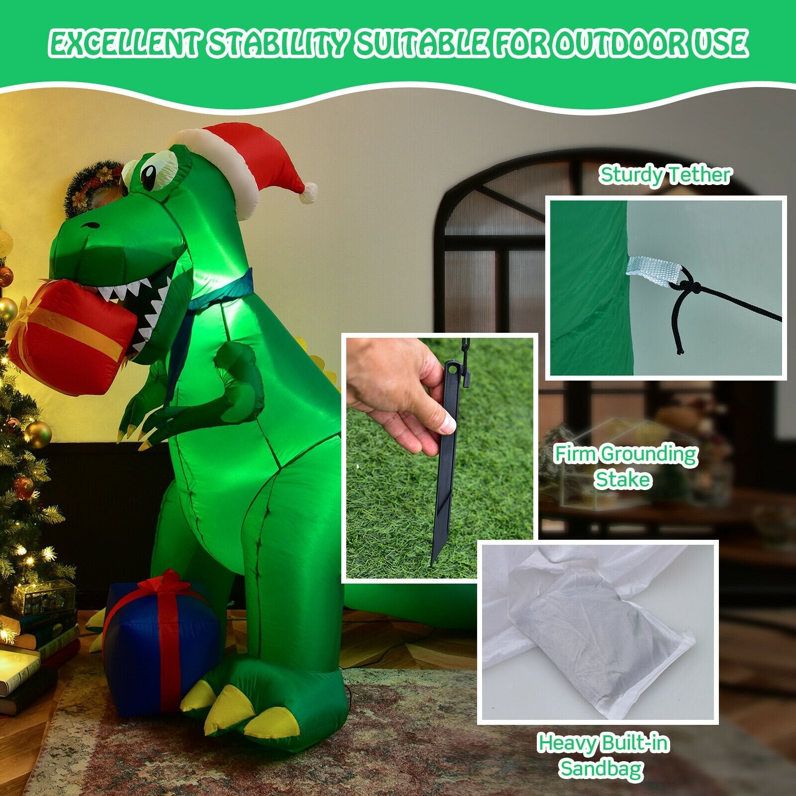 6 Feet Christmas Inflatable Dinosaur for Indoor and Outdoor, Green Christmas Inflatables   at Gallery Canada