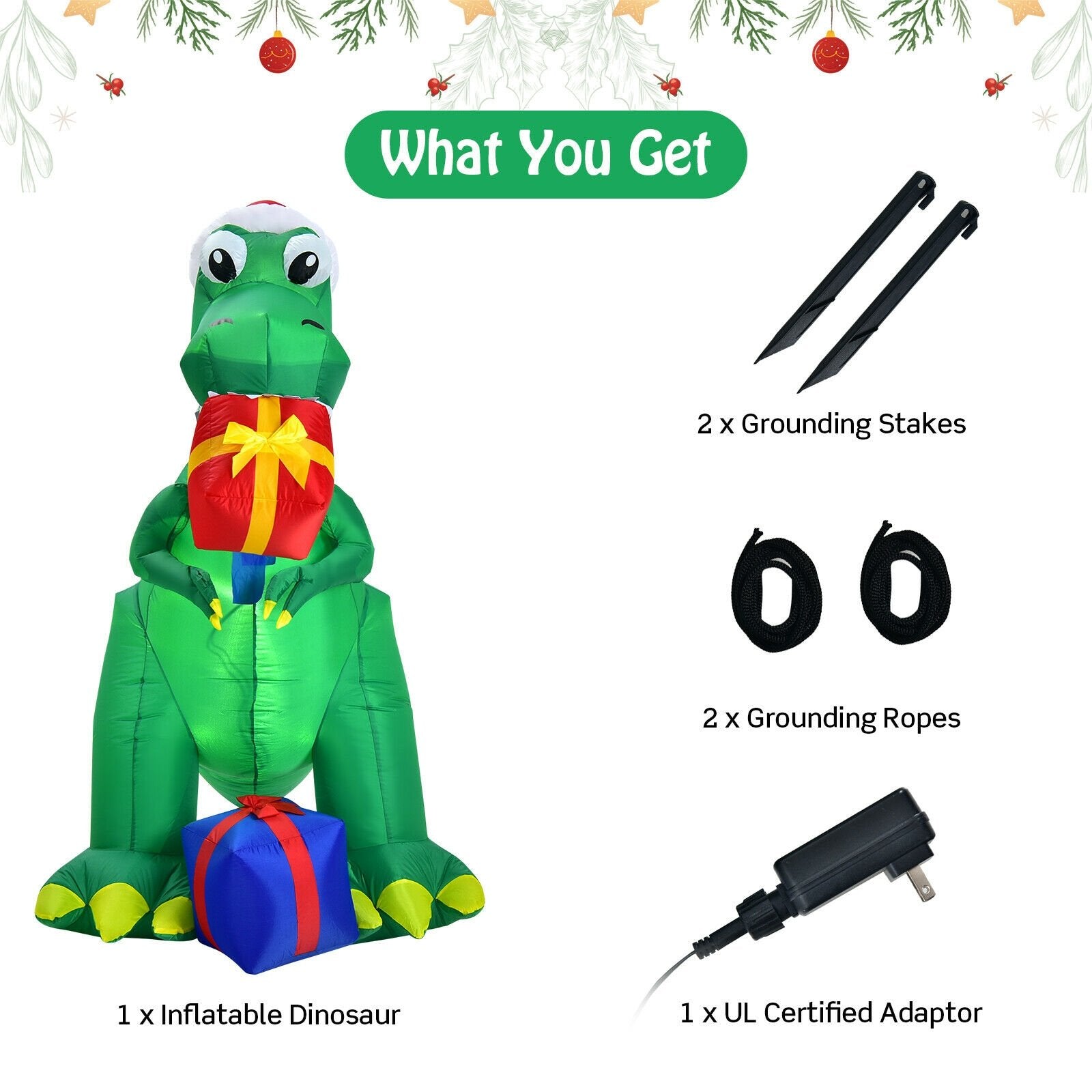 6 Feet Christmas Inflatable Dinosaur for Indoor and Outdoor, Green Christmas Inflatables   at Gallery Canada