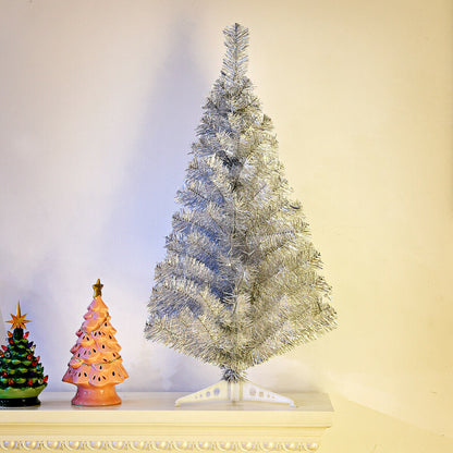 3 Feet Silver Tinsel Christmas Tree with Plastic Stand, Silver - Gallery Canada