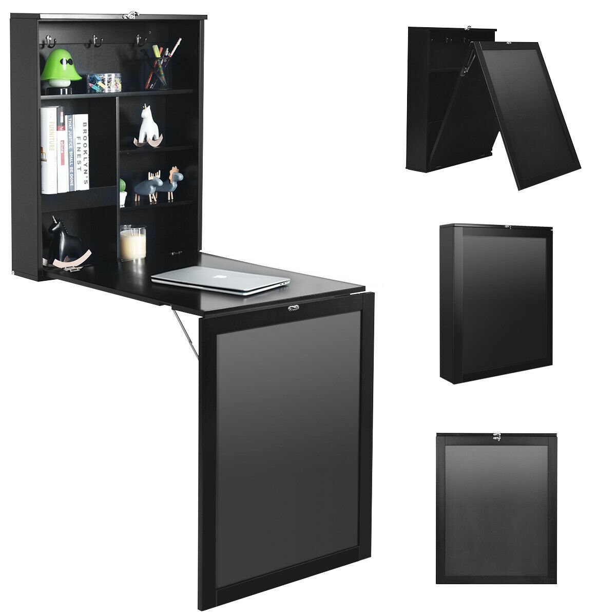 Convertible Wall Mounted Table with A Chalkboard, Black - Gallery Canada