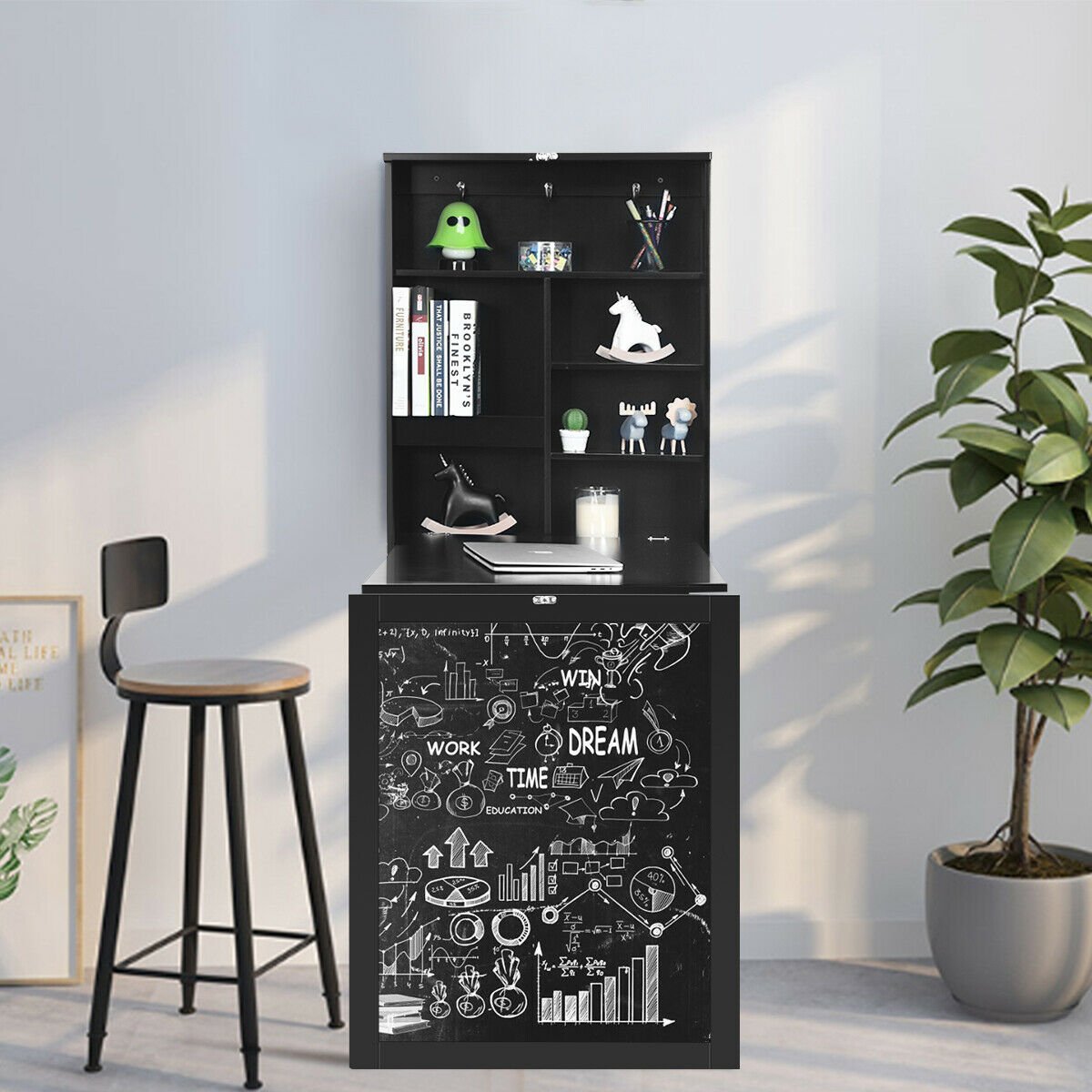 Convertible Wall Mounted Table with A Chalkboard, Black - Gallery Canada