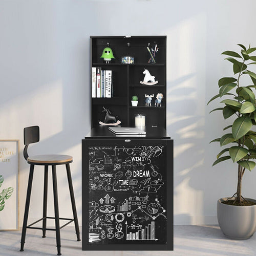 Convertible Wall Mounted Table with A Chalkboard, Black