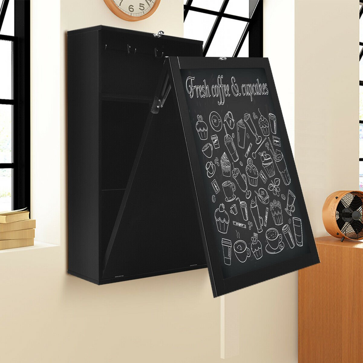Convertible Wall Mounted Table with A Chalkboard, Black - Gallery Canada