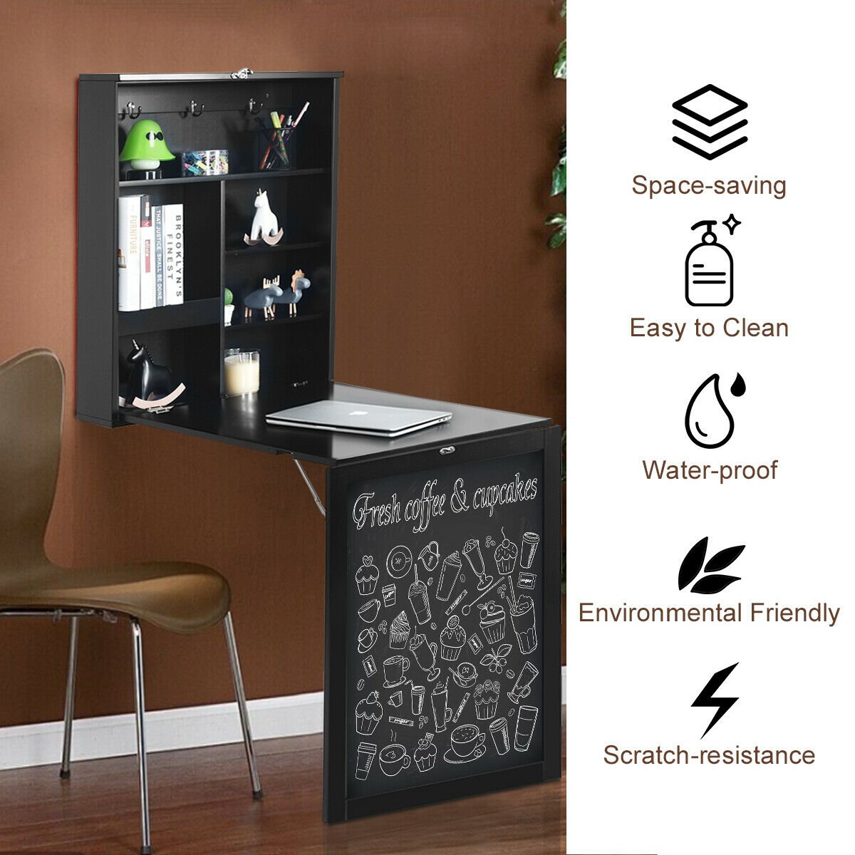 Convertible Wall Mounted Table with A Chalkboard, Black Laptop Tables & Printer Stands   at Gallery Canada