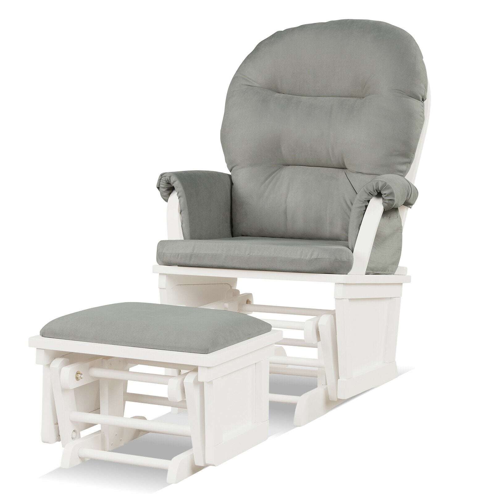 Wood Baby Glider and Ottoman Cushion Set with Padded Armrests for Nursing, Light Gray Recliners   at Gallery Canada