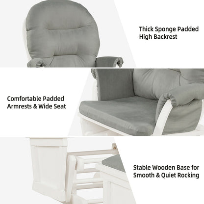 Wood Baby Glider and Ottoman Cushion Set with Padded Armrests for Nursing, Light Gray Recliners   at Gallery Canada