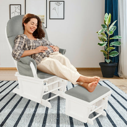 Wood Baby Glider and Ottoman Cushion Set with Padded Armrests for Nursing, Light Gray Recliners   at Gallery Canada