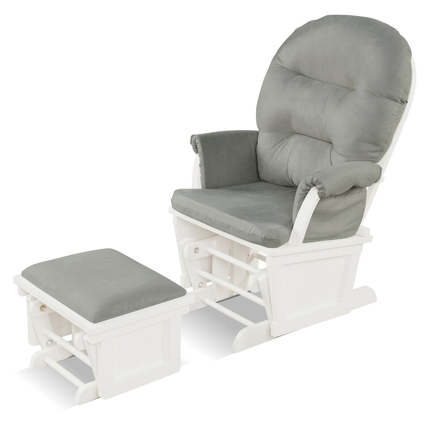 Wood Baby Glider and Ottoman Cushion Set with Padded Armrests for Nursing, Light Gray - Gallery Canada