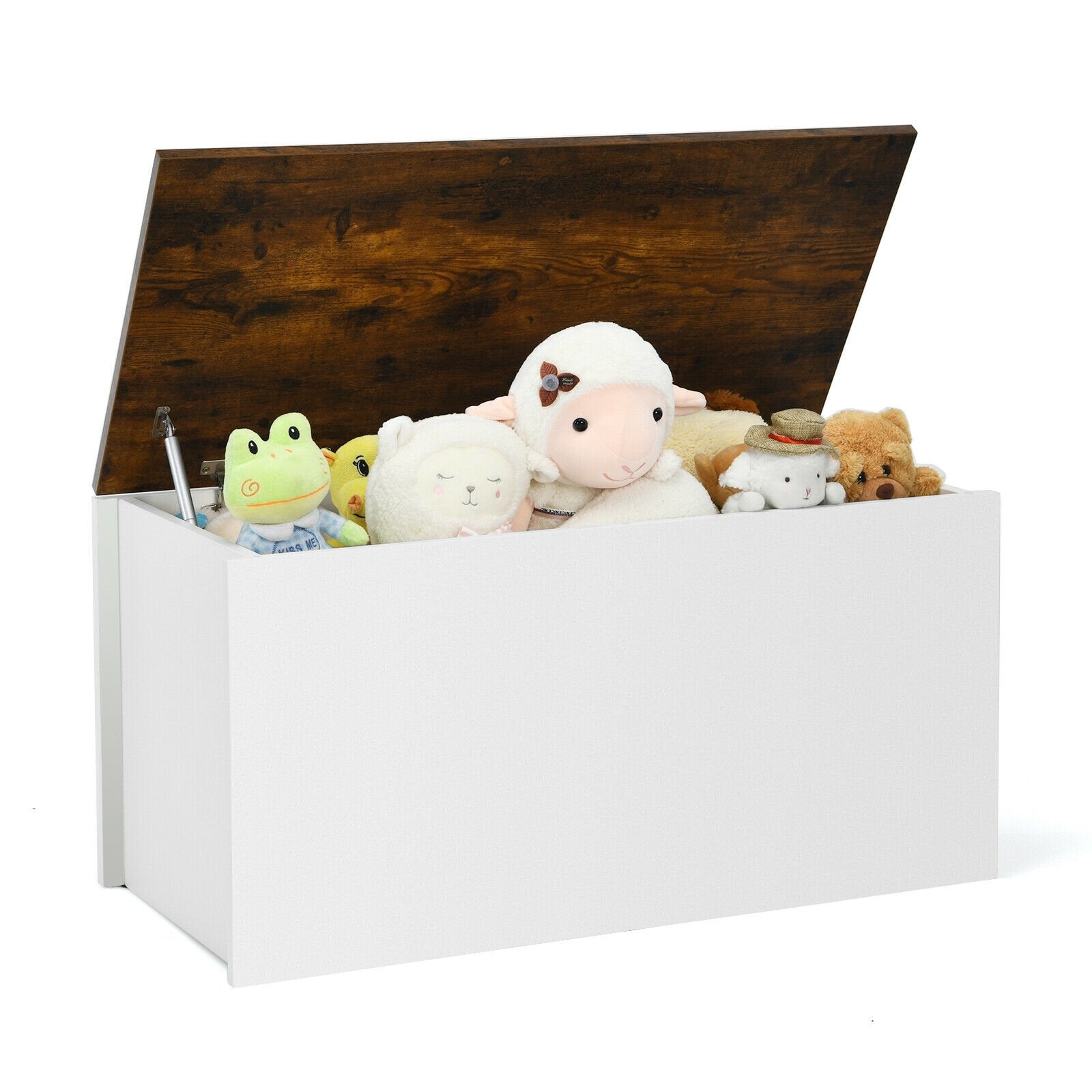 Flip-top Storage Chest with Self-hold Cover and Pneumatic Rod, White Kids Storage   at Gallery Canada