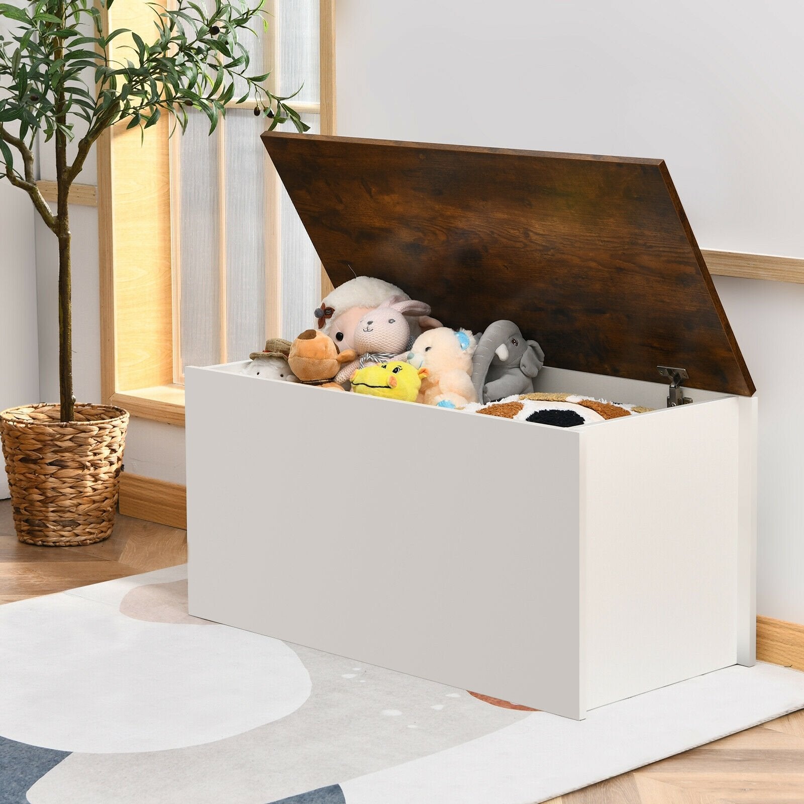 Flip-top Storage Chest with Self-hold Cover and Pneumatic Rod, White Kids Storage   at Gallery Canada