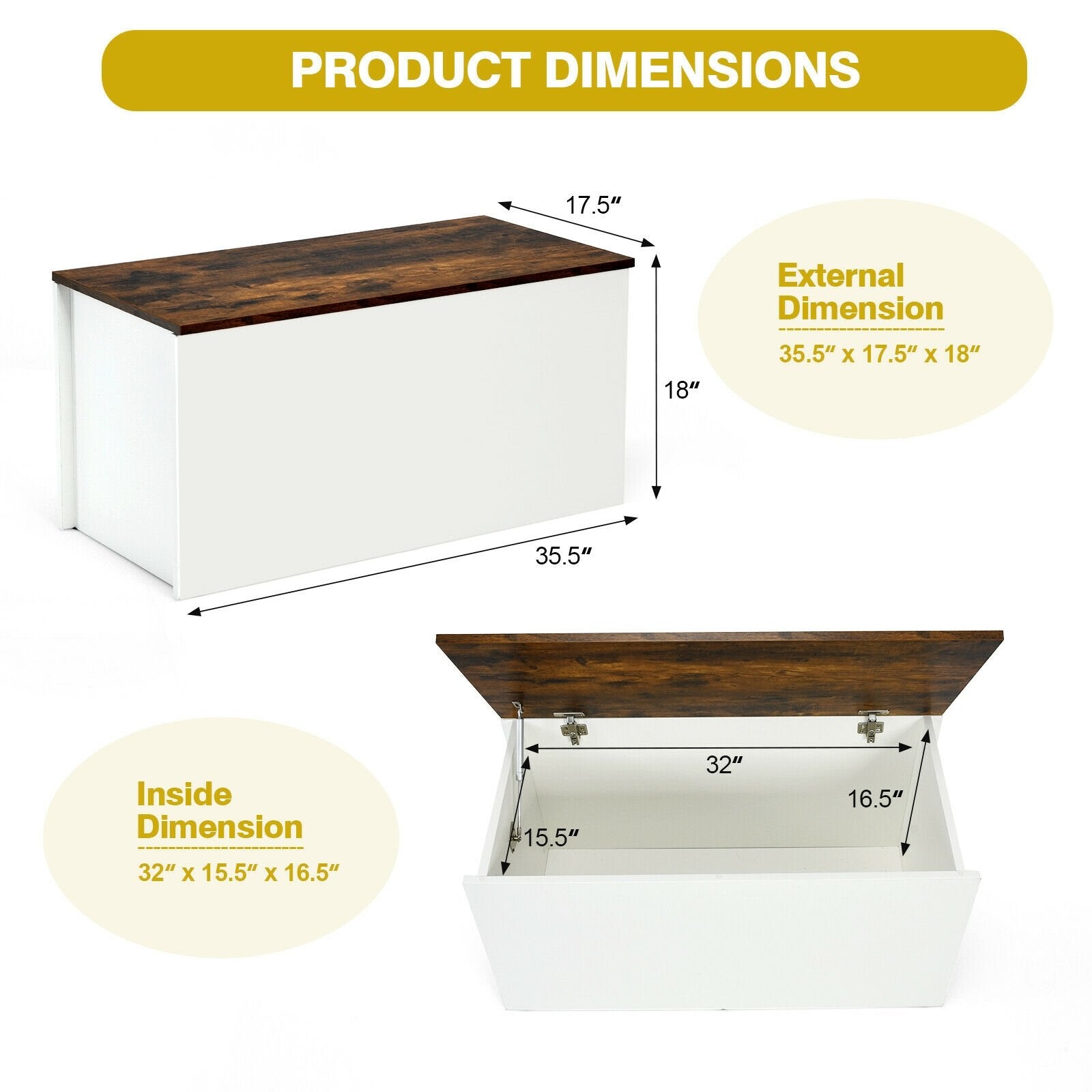 Flip-top Storage Chest with Self-hold Cover and Pneumatic Rod, White Kids Storage   at Gallery Canada