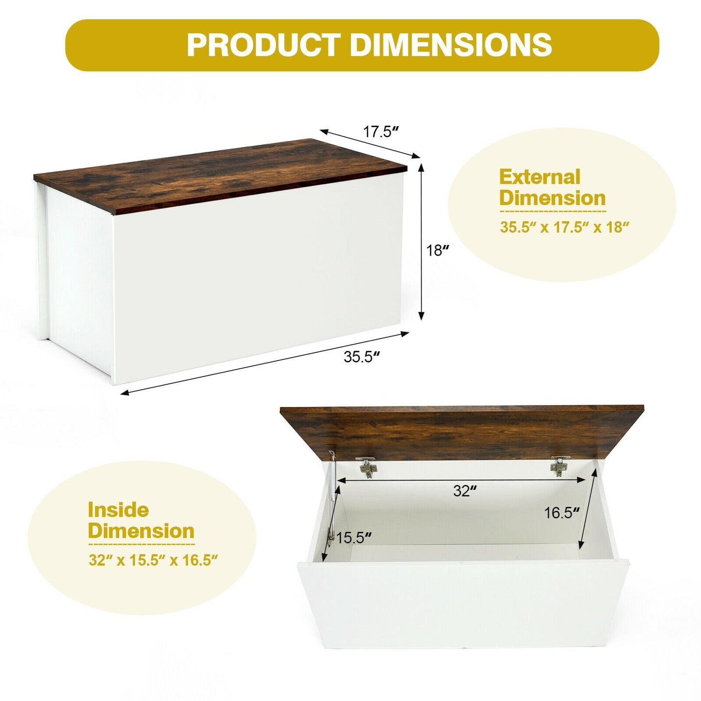 Flip-top Storage Chest with Self-hold Cover and Pneumatic Rod, White - Gallery Canada