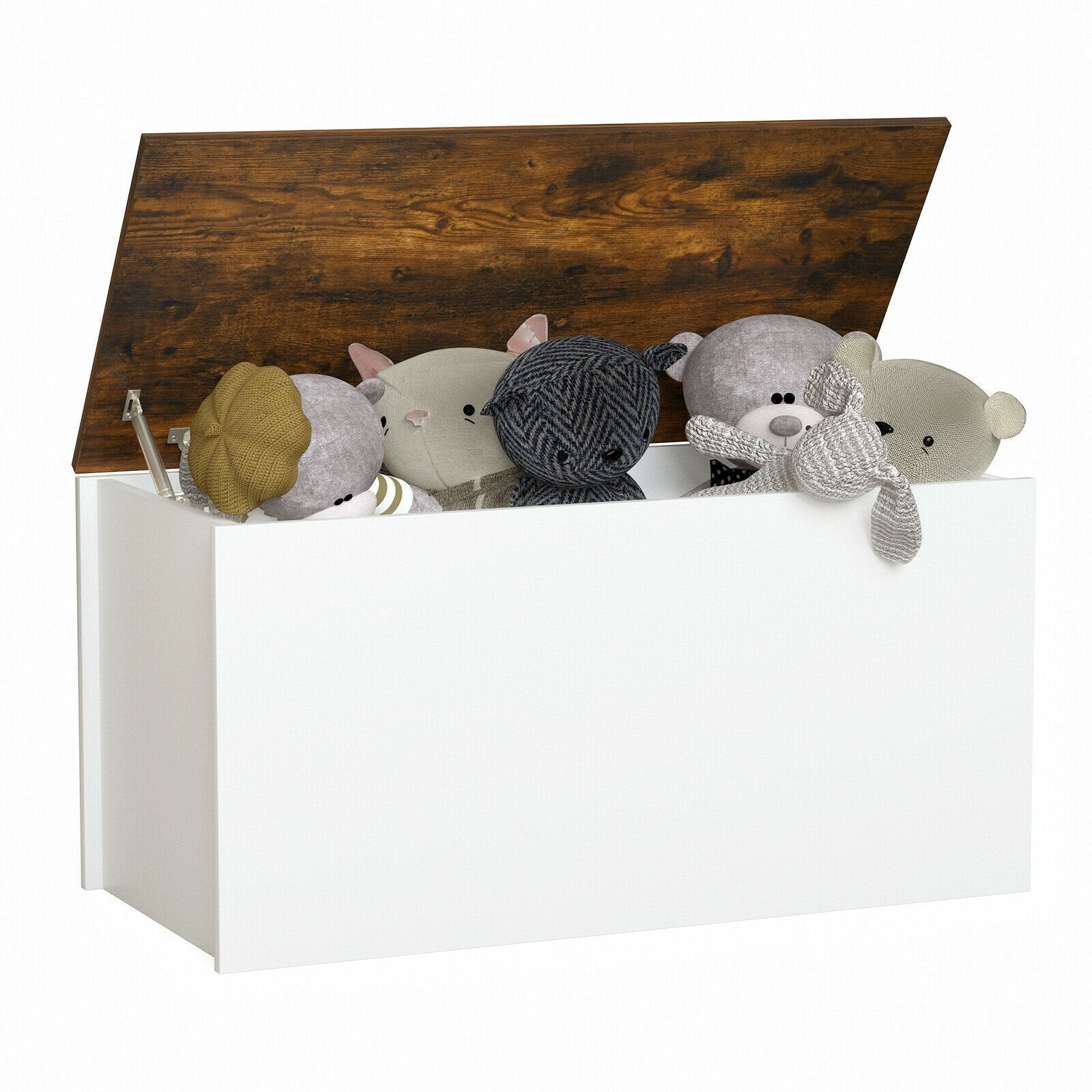 Flip-top Storage Chest with Self-hold Cover and Pneumatic Rod, White - Gallery Canada