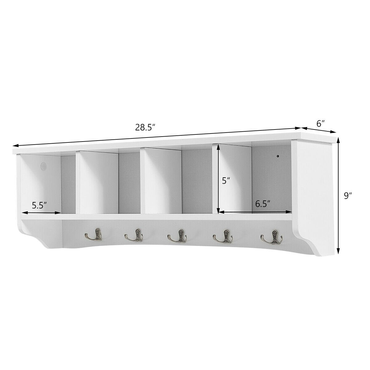 Wall-Mounted Storage Cabinet Hanging Entryway Shelf Coat Rack, White Coat Racks & Hall Trees   at Gallery Canada