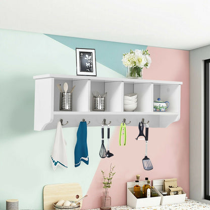 Wall-Mounted Storage Cabinet Hanging Entryway Shelf Coat Rack, White Coat Racks & Hall Trees   at Gallery Canada