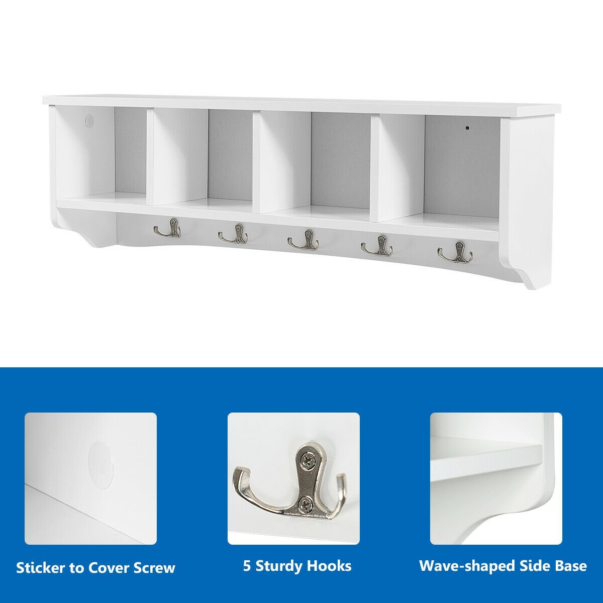 Wall-Mounted Storage Cabinet Hanging Entryway Shelf Coat Rack, White Coat Racks & Hall Trees   at Gallery Canada