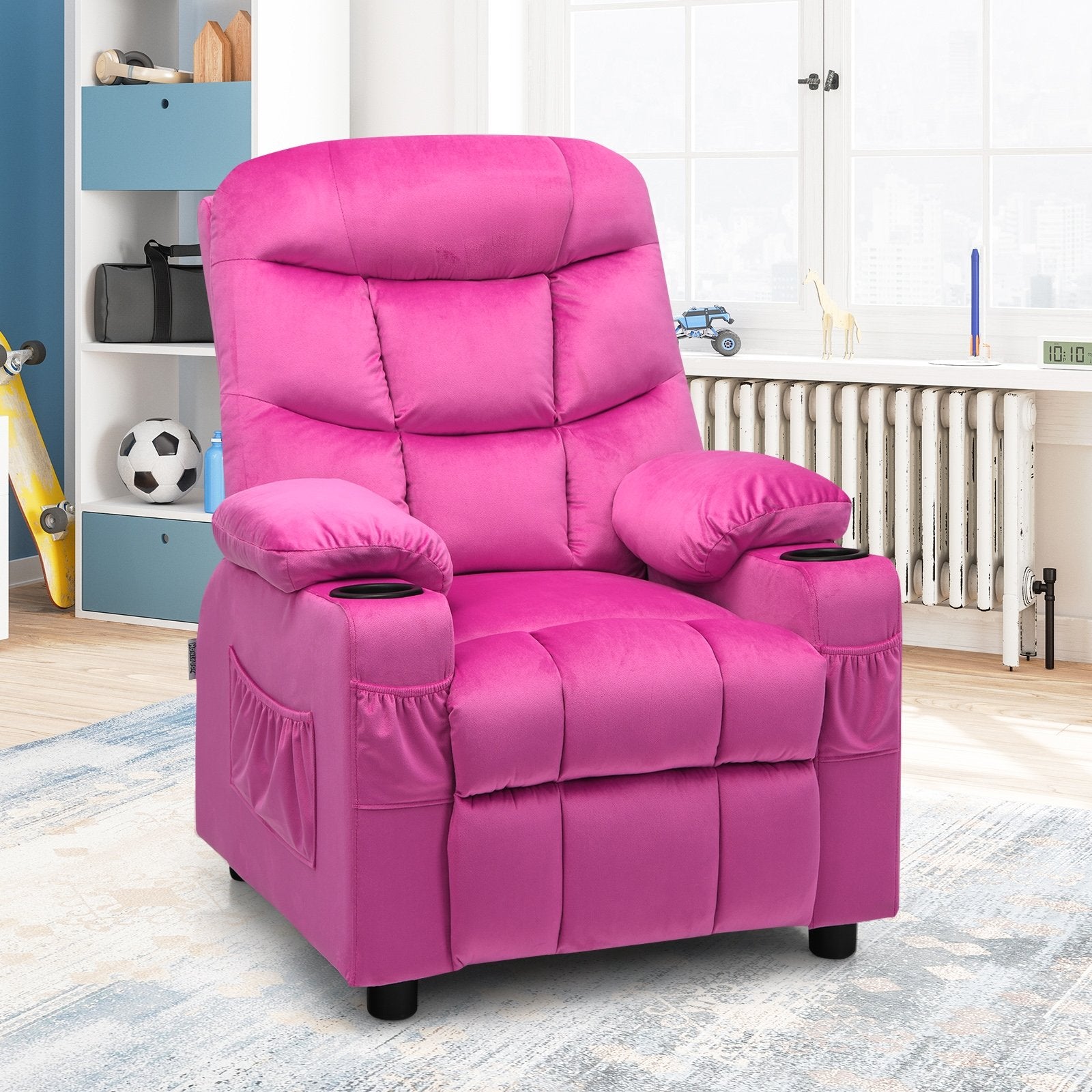 Kids Recliner Chair with Cup Holder and Footrest for Children, Pink Kids Chairs & Seating   at Gallery Canada