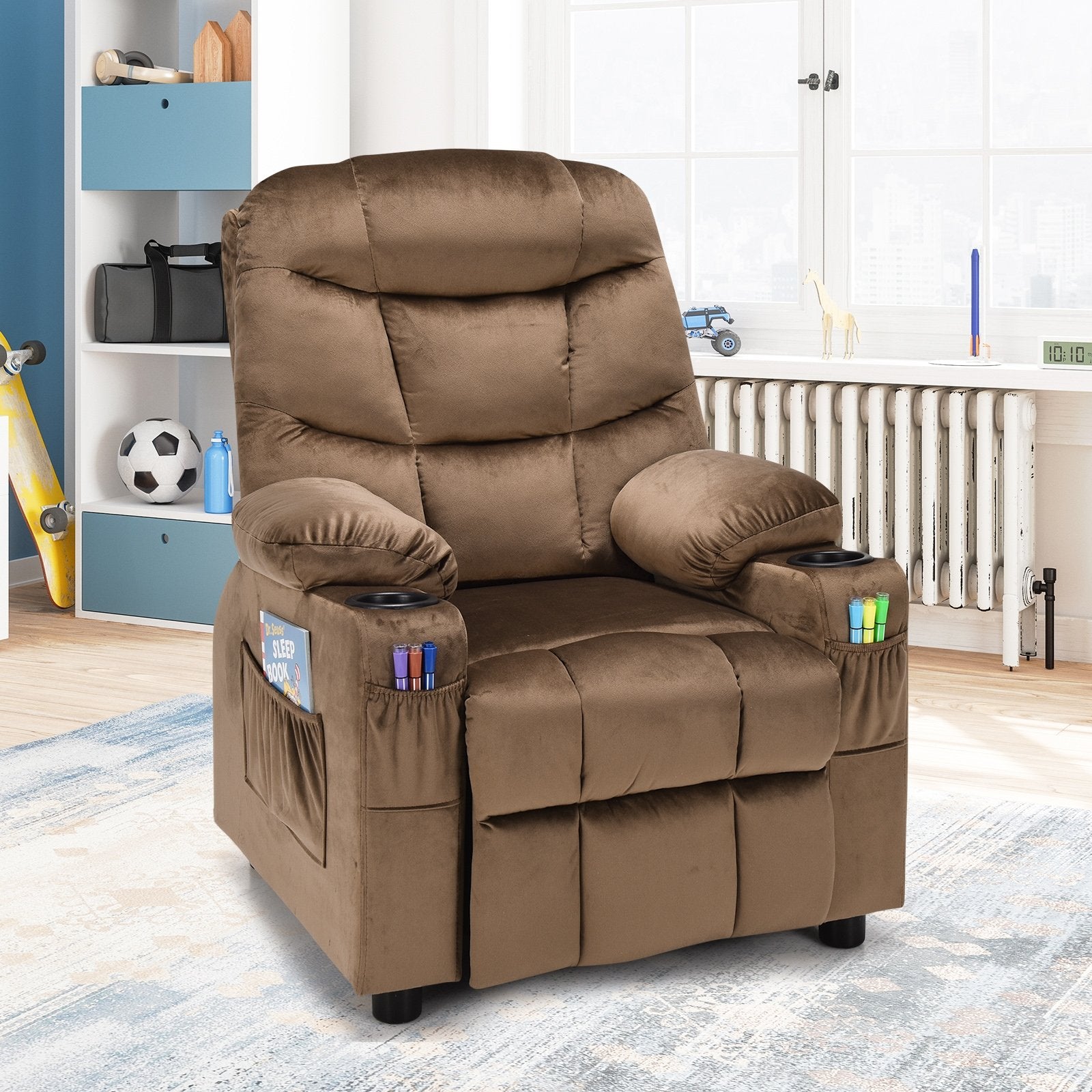 Kids Recliner Chair with Cup Holder and Footrest for Children, Light Brown Kids Chairs & Seating   at Gallery Canada