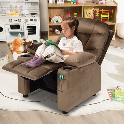 Kids Recliner Chair with Cup Holder and Footrest for Children, Light Brown Kids Chairs & Seating   at Gallery Canada