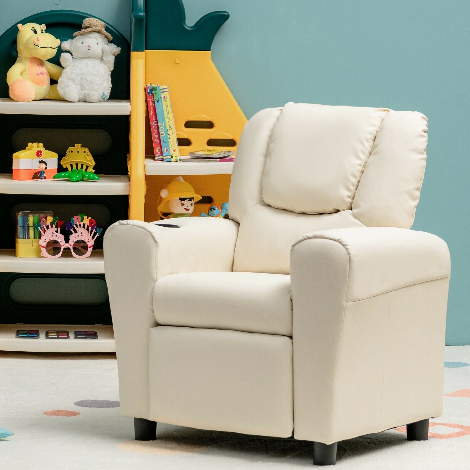 Children PU Leather Recliner Chair with Front Footrest, Beige Kids Chairs & Seating   at Gallery Canada