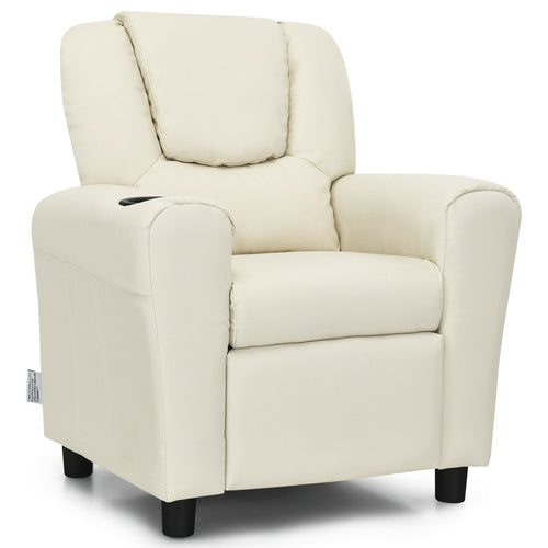 Children PU Leather Recliner Chair with Front Footrest, Beige