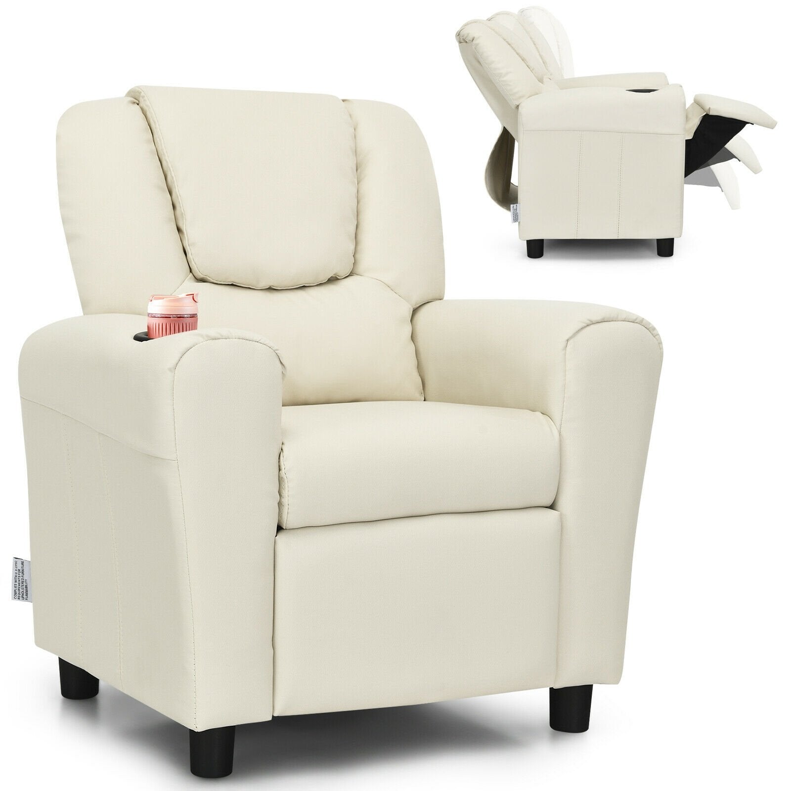 Children PU Leather Recliner Chair with Front Footrest, Beige Kids Chairs & Seating   at Gallery Canada